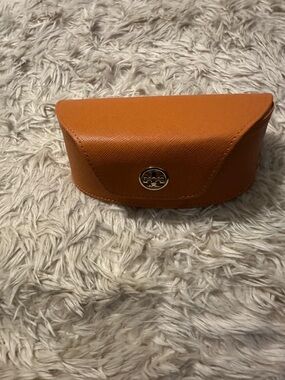 Tory Burch Orange Leather Sunglasses Case with Logo Medallion